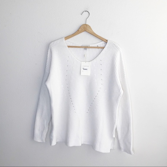 Kinross Sweaters - NWT Kinross White Cotton Vee V-Neck Sweater Top M